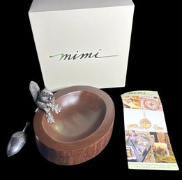 Wood Nut Bowl With Pewter Squirrel And Small Scoop