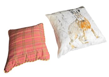 Winter Bunny And Plaid Throw Pillows