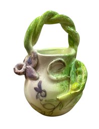 Original Signed Pottery Braided Handled Peapod Vessel