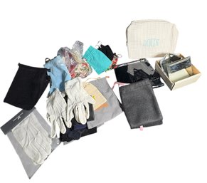 Swarovski White Gloves, Mirror Figurine Stands, And Assorted Bags