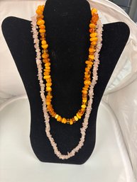 Genuine Amber And Rose Quartz Necklaces