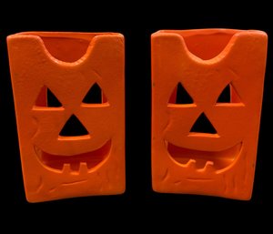 Hermitage Pottery Ceramic Jack O Lantern Votive Holder Pair