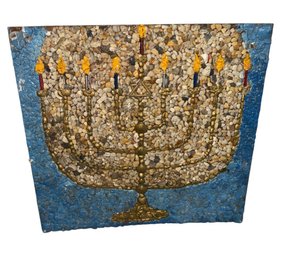 Stone & Seashell Judaic Menorah Mosaic Art (G)