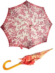 Red Plaid  Wooden French Umbrella