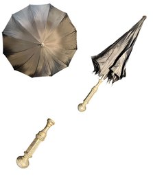 Ornate Silver Grapevine Handled Black Umbrella
