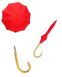 Leather Handled Red Umbrella