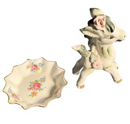 Porcelain Floral Pony And Trinket Dish