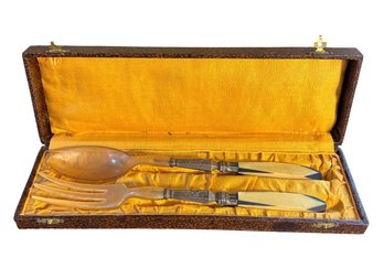 French Art Deco Bakelite & Silver Plate Fork And Spoon Salad Servers(K)