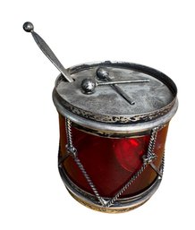 1930s Art Deco R. Blackinton Sterling Silver & Ruby Glass Prince Edward Drum Jam Jar (K)