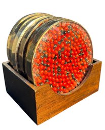 Sterling Silver Rimmed Peruvian Seed Drink Coasters 6pc (LR)