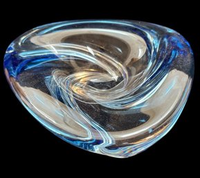 Val St Lambert Signed Blue Belgium Swirl Trinket Bowl (LR)