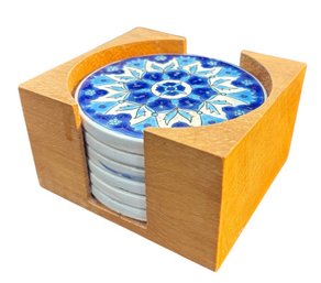 Greek Blue Floral Handmade Coaster Set 6pc (LR)
