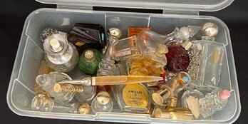 Plastic Box Of Vintage Perfume Bottles (gbm2)