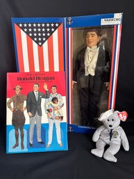 Ronald Reagan Doll, Beanie Baby, And Book (gbm1)