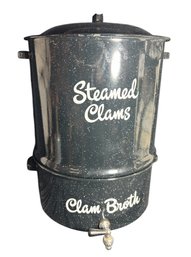 New England-style Black Speckled Enamelware Vintage Steamer Pot