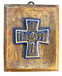 Blue Enamel Cross On Gilded Hanging Plaque(LR)