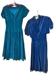 Velvet Vintage Ladies Party Dresses Blue & Green (BR2)