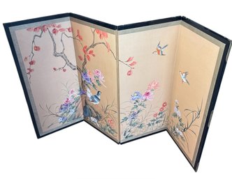 Japanese Painted Four Panel Screen Bird & Floral Design (BR2)
