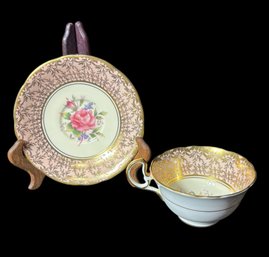 Aynsley Ornate Gilded Pink Tea Cup And Saucer