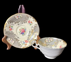 Aynsley Ornate Gilded Grey Tea Cup And Saucer