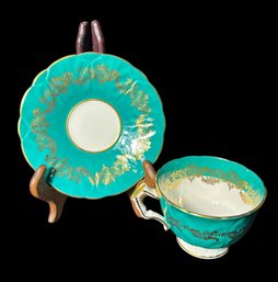 Aynsley Gilded Teal Tea Cup And Saucer