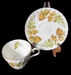 Aynsley Brown Leaf Fronds Tea Cup And Saucer