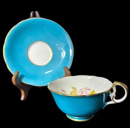 Aynsley Teal Floral Tea Cup And Saucer