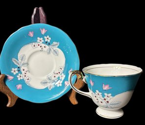 Aynsley Gilded Floral Teal Tea Cup And Saucer