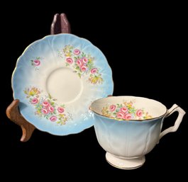 Aynsley Sky Blue Floral Tea Cup And Saucer