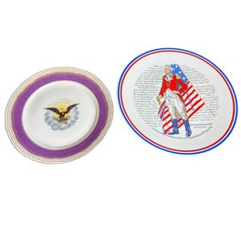 George Washington & E Pluribus Unun Eagle Decorative Plate Pair