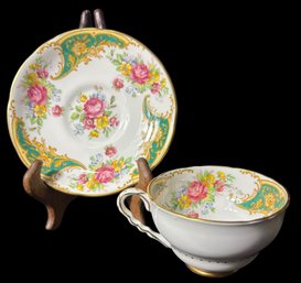 Gloria Emerald Green Floral Tea Cup And Saucer