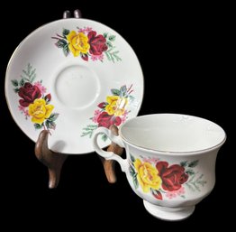QueenAnne Yellow And Red Rose Tea Cup And Saucer