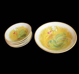 Italian Rooster Large Pasta Bowl & 5 Dinner Bowls 6pc Set