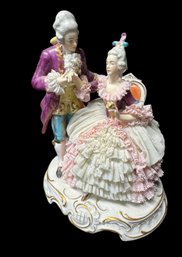 German Dresden Alka Gentleman & Lady Figurine Porcelain Lace Dress