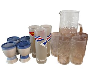 Nautical Boating Glasses, Hadley Egg Cups & Pitcher Drinking Glass Set (K)