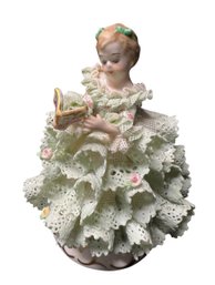 Irish Dresden Porcelain Lace Dress Scholar Girl Figurine Jacqueline Emerald Collection