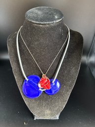 2 Vibrant Metal Pendant Necklaces