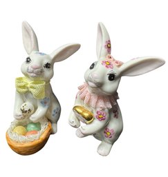 Irish Dresden Porcelain Lace Easter Bunny Figurine Pair
