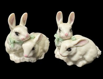 Irish Dresden Porcelain Lace Bunny Rabbit Figurine Pair
