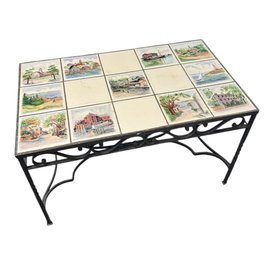 Marblehead Nautical Hand Painted By L. Hueras Tile Top Coffee Table Wrought Iron Base