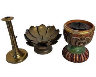 Hand Carved Wooden & Metal Candle Stick Holders (BR1)