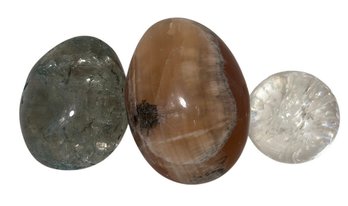 Decorative Polished Stone And Glass Eggs 3pc (BR1)