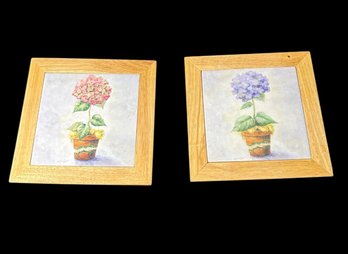 Floral Ceramic Wall Hanging Tiles 2 Pc