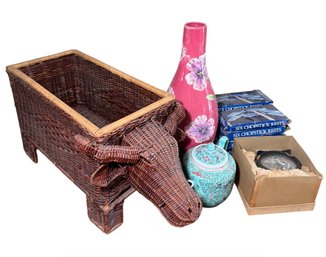 Wicker Water Buffalo, Vase, Chopstick Holders & Asian Decor (H2)