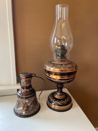 Copper Etched Lantern & Pitcher