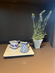 Bloomingdales Plate, Deruta Creamer Pitcher, Unnamed Creamer Pitcher & Faux English Lavender With A Planter (d