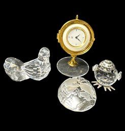 Swarovski Crystal World Globe Clock & Birds 3pc
