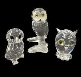 Swarovski Crystal Owl Figurines 3pc