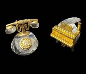 Swarovski Crystal Rotary Telephone & Piano Figurines 2pc