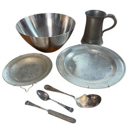 Danish Salad Bowl, Silver Plated Utensils & Pewter Dishware (DR)